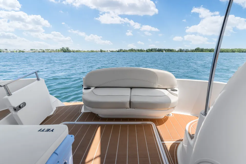 The sun deck aft with the swim platform beyond.
