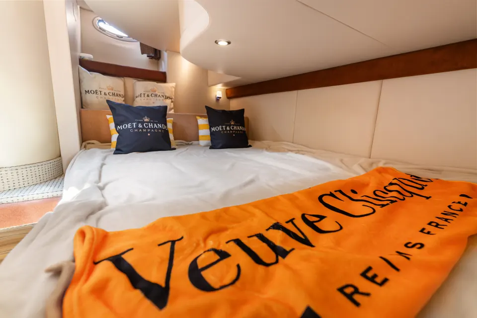 A second berth made up below deck.
